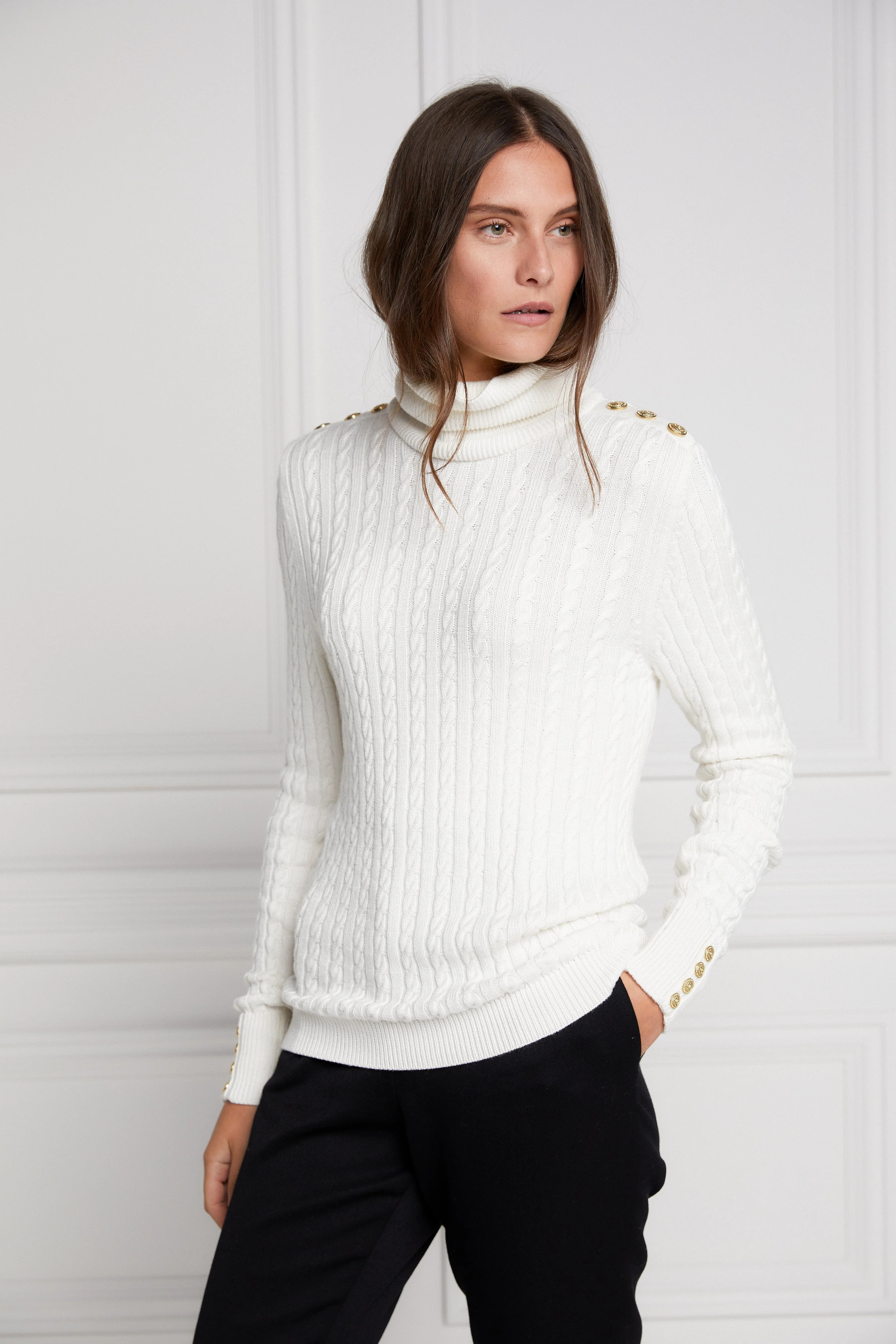Seattle Roll Neck Cable Knit (Winter White) | Holland Cooper