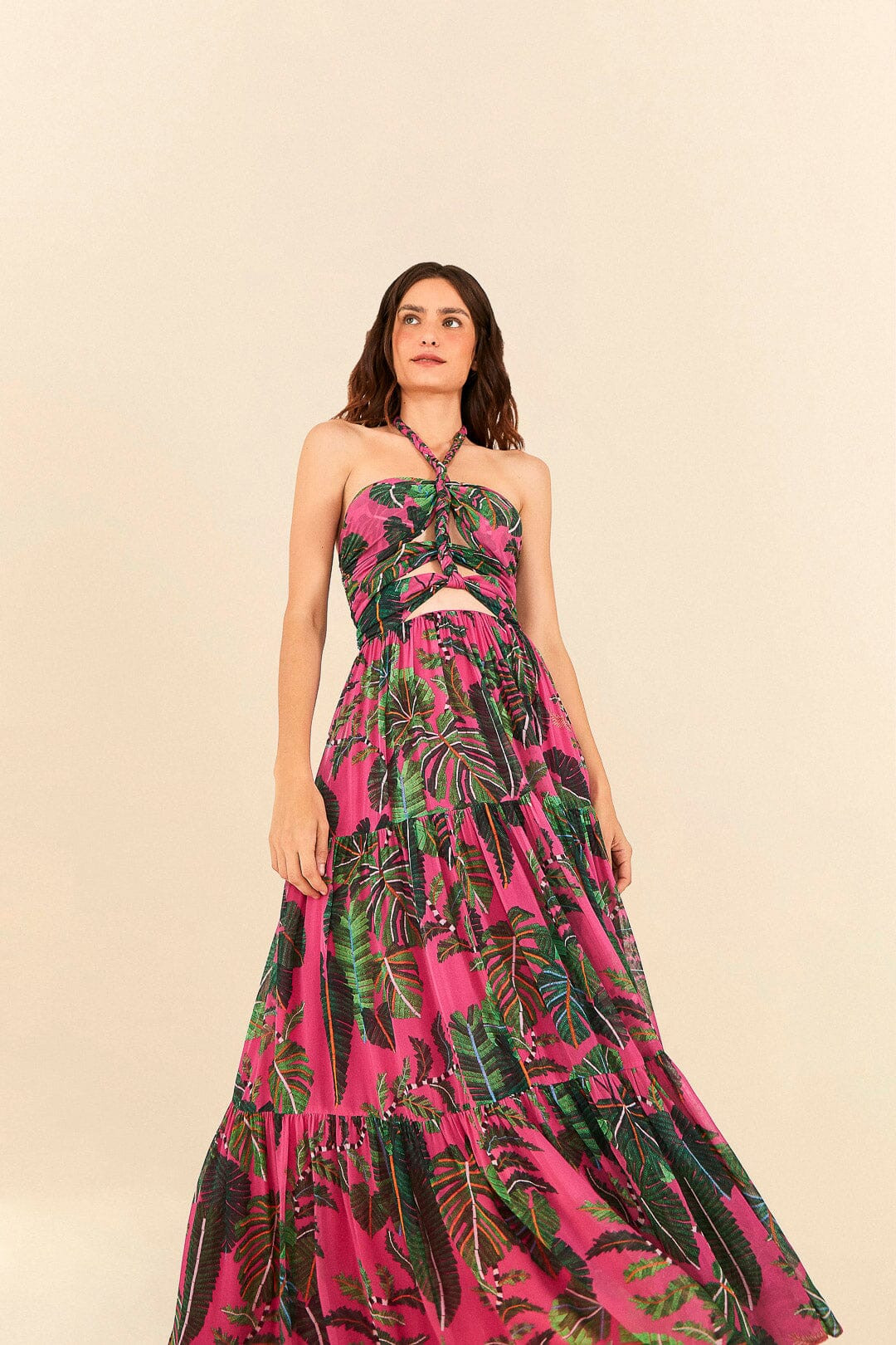 Pink Leaves Cut Out Maxi Dress | FarmRio (US)