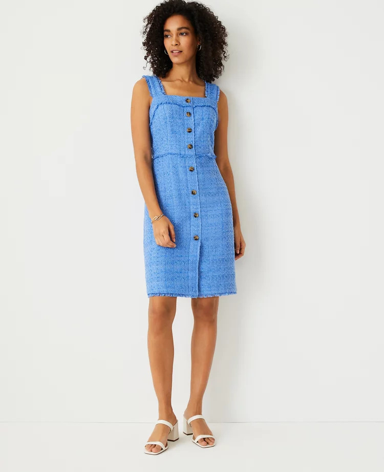 Tweed Button Front Shift Dress | Ann Taylor (US)