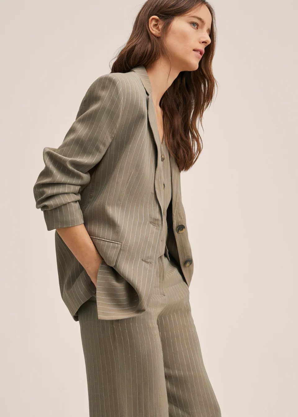 Striped linen blazer | MANGO (US)