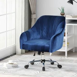 Channeled Glam Velvet Home Office Chair with Swivel Base by Christopher Knight Home - Navy Blue, ... | Bed Bath & Beyond