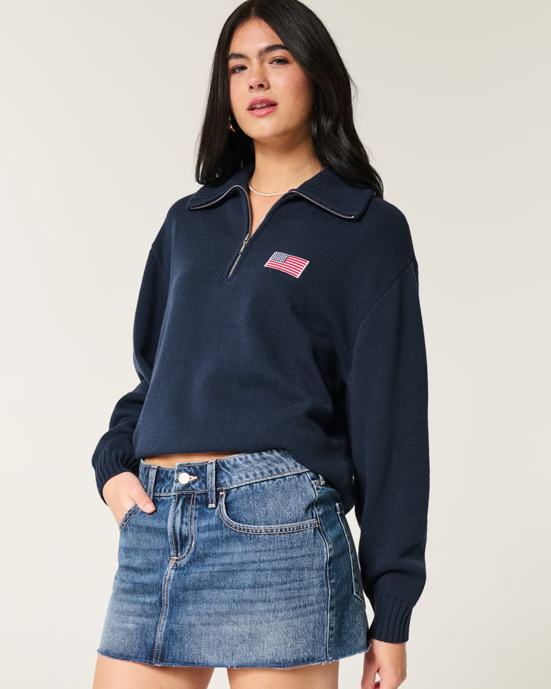 Women's Oversized Number Graphic Half-Zip Sweater | Women's Tops | HollisterCo.com | Hollister (US)