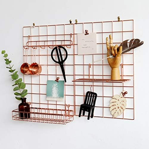 FRIADE Wall Grid Panel for Photo Display,Wall Storage Organizer,5 Metal Clips & 3 S Hooks & 4 Nails  | Amazon (US)