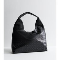 Black Faux Leather Oversized Woven Embossed Slouch Shoulder Bag Vegan New Look | New Look (UK)