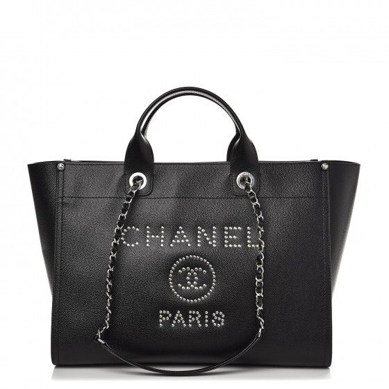 Chanel Deauville Tote Studded Medium Black | StockX 
