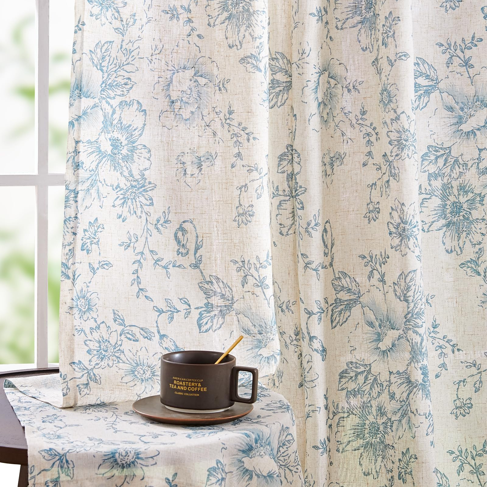 jinchan Linen Blend Curtain Floral Curtains for Living Room 96 Inch Length Blue Printed Curtain R... | Amazon (US)