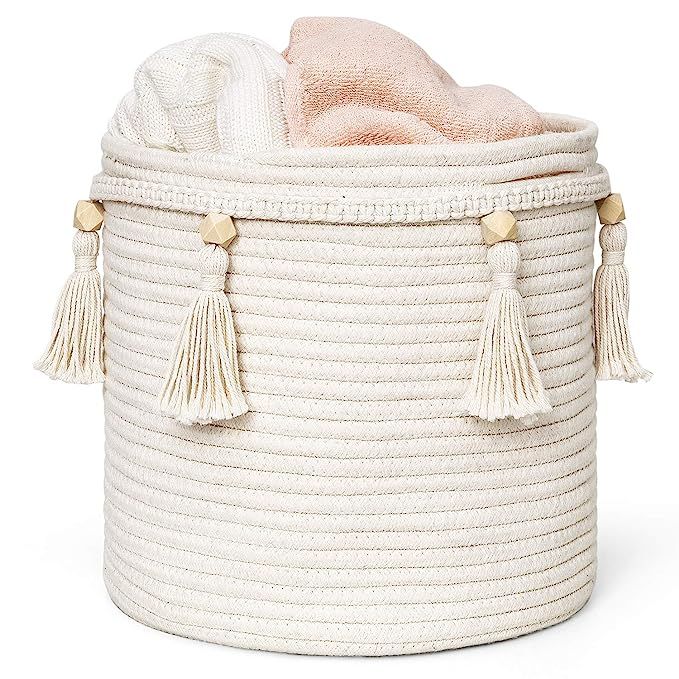 Mkono Macrame Decorative Cotton Rope Basket-11" x 11" Boho Cute Woven Tassel Closet Storage Bins ... | Amazon (US)