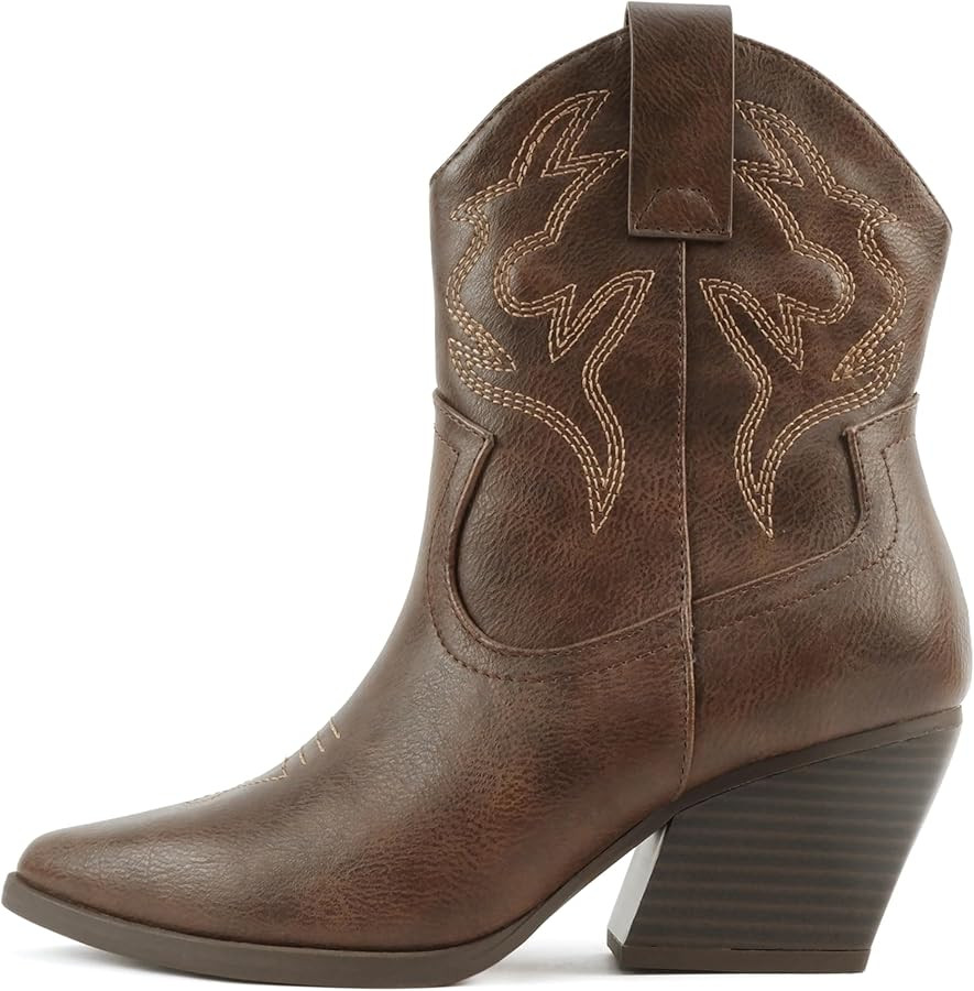 Soda “BLAZING” ~ Women Western Bootie Pointe Toe with Low Heel (Wide Fit Available) | Amazon (US)