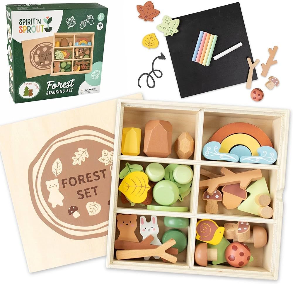 38 pcs Wooden Forest Sensory Bin - Montessori Toys for 4 Year Old - Wooden Blocks for Toddlers 3-... | Amazon (US)