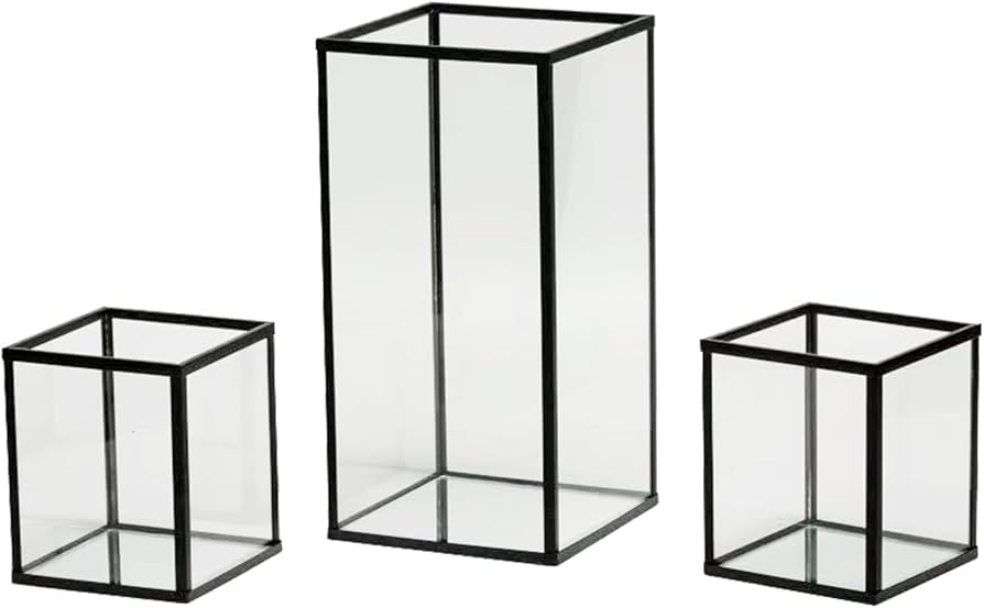 yshengood Glass Hurricane Candle Holder Set of 3 PCS, Black Frame and Glass Hurricane Candleholde... | Amazon (US)