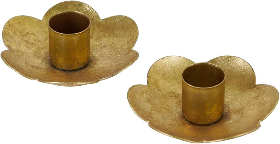 NIKKY HOME Gold Taper Candle Holders Set of 2, Vintage Flower Shaped Metal Candlestick for Table ... | Amazon (US)