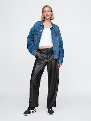 Mid Rise Vegan Leather Barrel Pants | Gap (US)