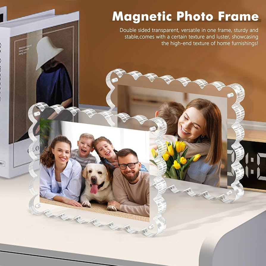 3Pack Magnetic Acrylic Picture Frames 5×7 Inch - Scalloped Photo Frame with 10+10mm Thick Block,... | Amazon (US)