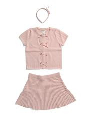 Girls 2pc Short Sleeve Bow Sweater And Skirt Set With Headband | TJ Maxx