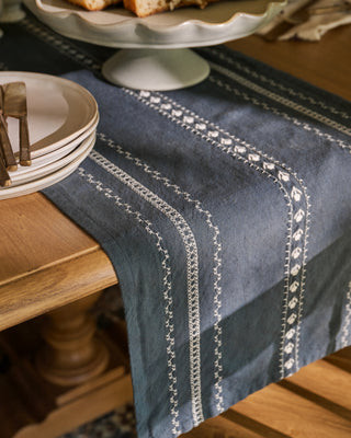 Dusty Blue Embroidered Table Runner | Magnolia