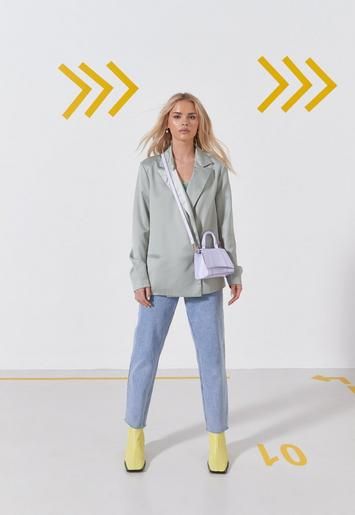Missguided - Mint Co Ord Satin Wrap Masculine Tailored Blazer | Missguided (US & CA)