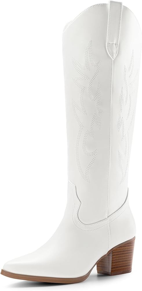 DREAM PAIRS Cowboy Boots for Women Cowgirl Knee High Boots Comfortable Pull On Zipper Chunky Heel... | Amazon (US)