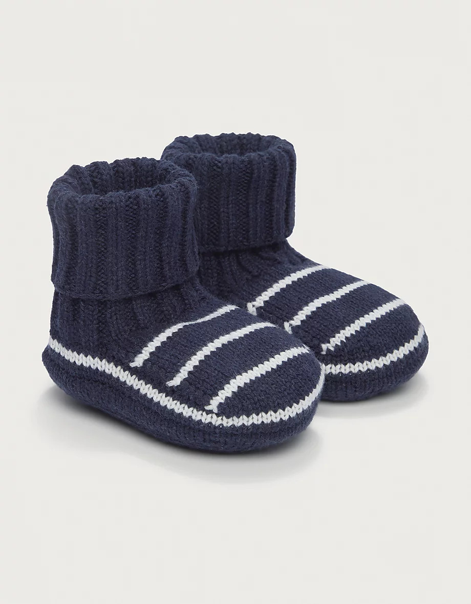Organic Cotton Striped Knitted Pom Pom Booties (0–12mths) | The White Company UK & ROW