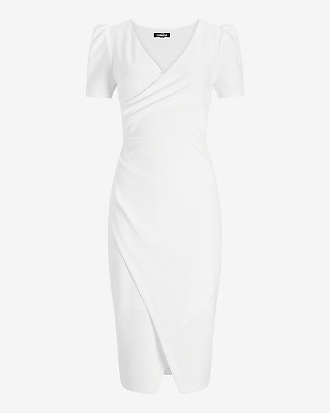 Puff Sleeve Wrap Front Sheath Dress | Express