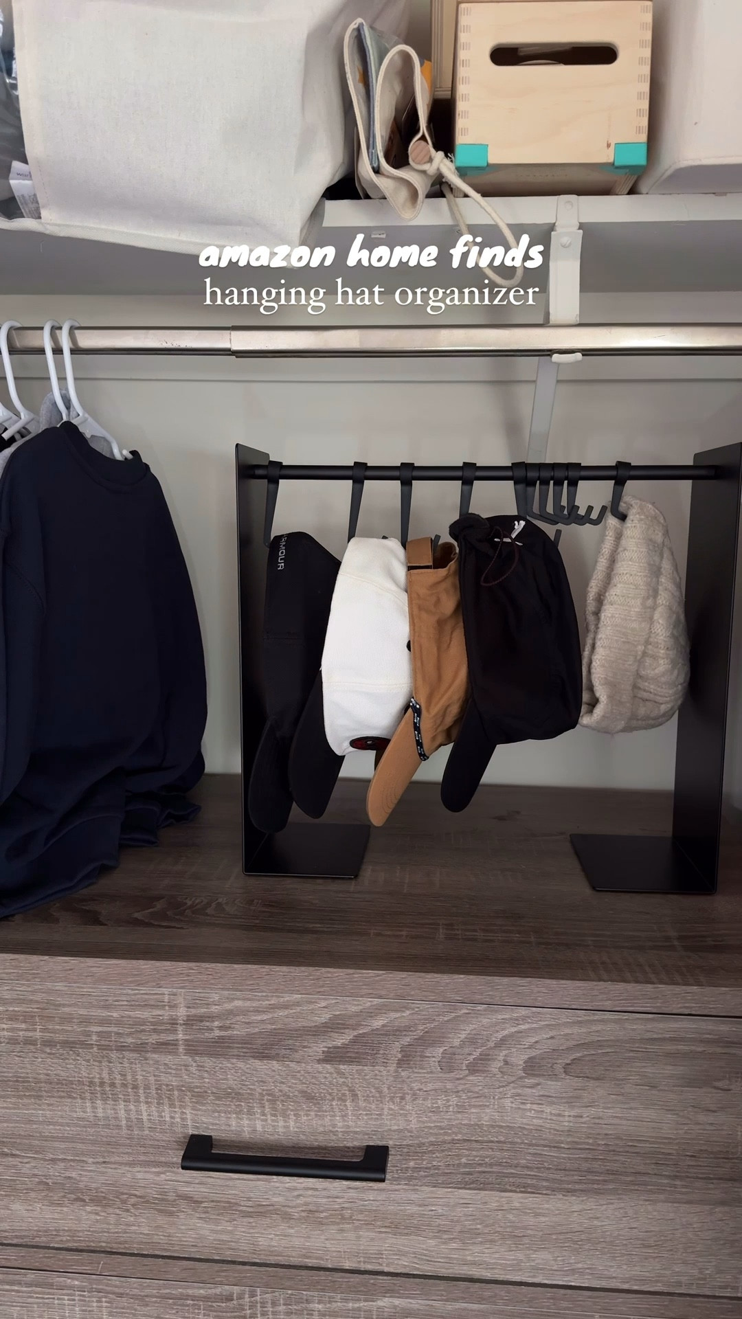 amazon home finds: expandable hanging hat organizer 🧢 

if your man or kids have as many hats as mine do, you need this! 
#amazonhomefinds #closetorganization #hats #hatorganizer #homeorganization 

#LTKMens #LTKHome #LTKFindsUnder50