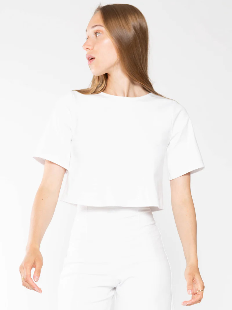 White Ponte Knit Short Sleeve Top | Ripley Rader