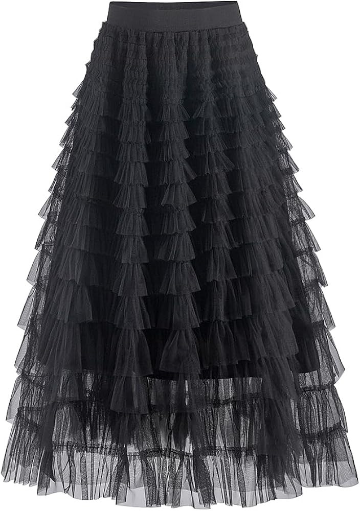 Summer Lovely Cake Layered Elastic Waist Tulle A Line Women Maxi Skirt | Amazon (US)