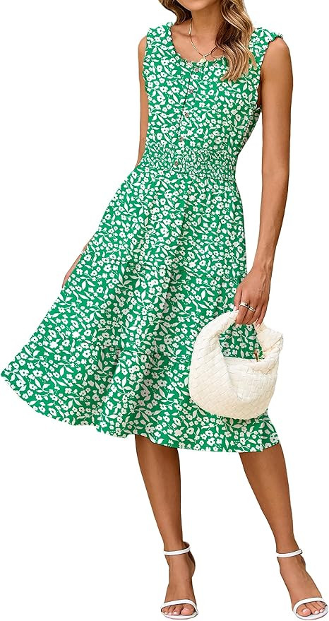 BerryGo Womens Summer Floral Midi Dress Sleeveless Flowy A-Ling Button Tiered Casual Vacation Bea... | Amazon (US)