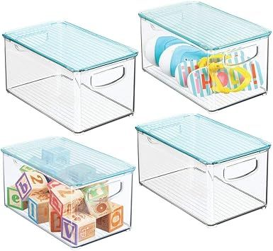 mDesign Set of 4 Nursery Storage Box — Baby Organiser Box with Lid and Handles — Storage Cont... | Amazon (UK)
