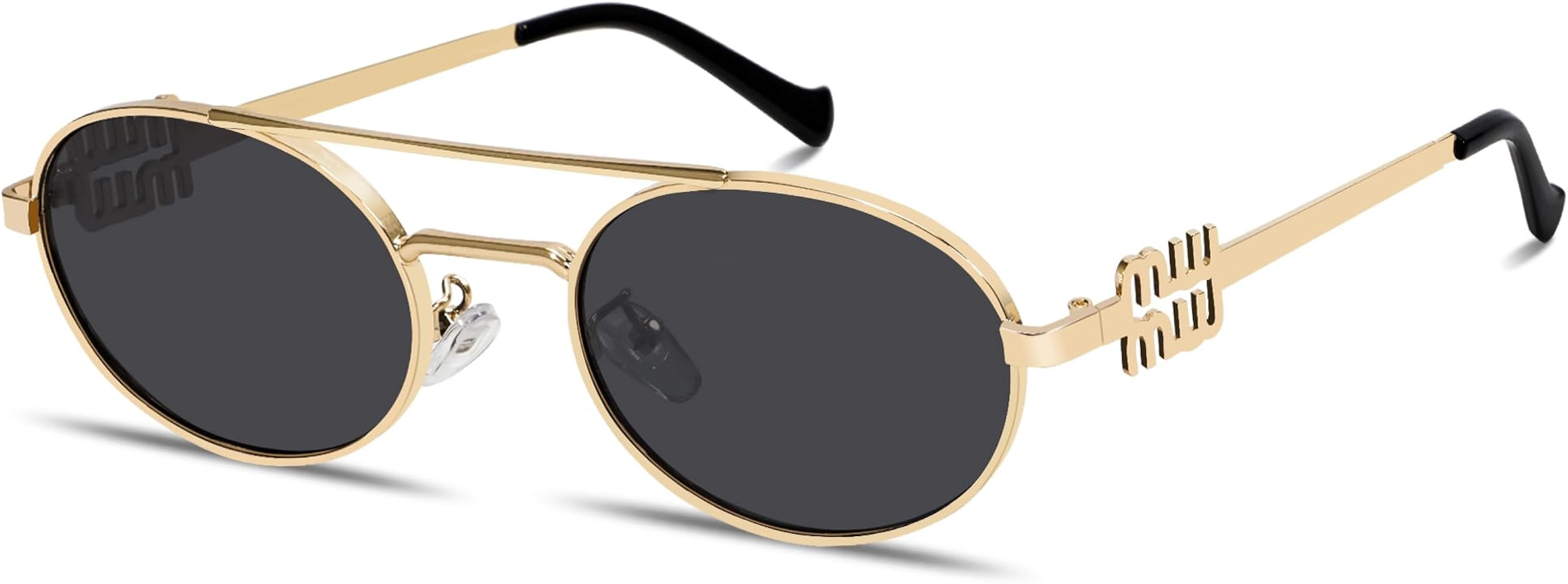 Rmerom Retro Gold Metal Oval 90s Sunglasses for Women Small Chic Sunnies | Amazon (US)