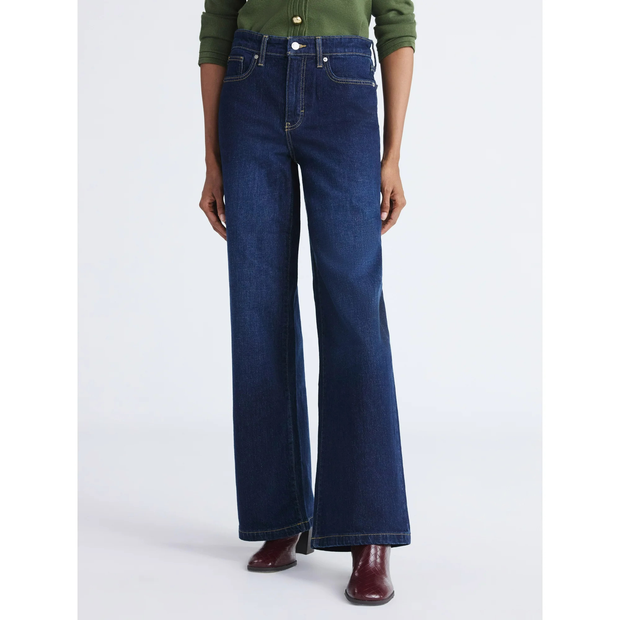Free Assembly Women's High Rise Full Length Wide Leg Jeans, 32" Inseam, Sizes 0-20 - Walmart.com | Walmart (US)