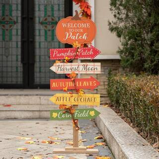 Glitzhome 42.5 in. H Fall Harvest Wooden Pumpkin Patch Porch Sign 2005600027 - The Home Depot | The Home Depot