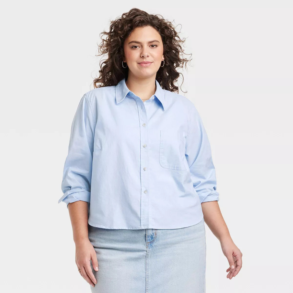 Women's Long Sleeve Collared Button-Down Shirt - Universal Thread™ Blue XXL | Target