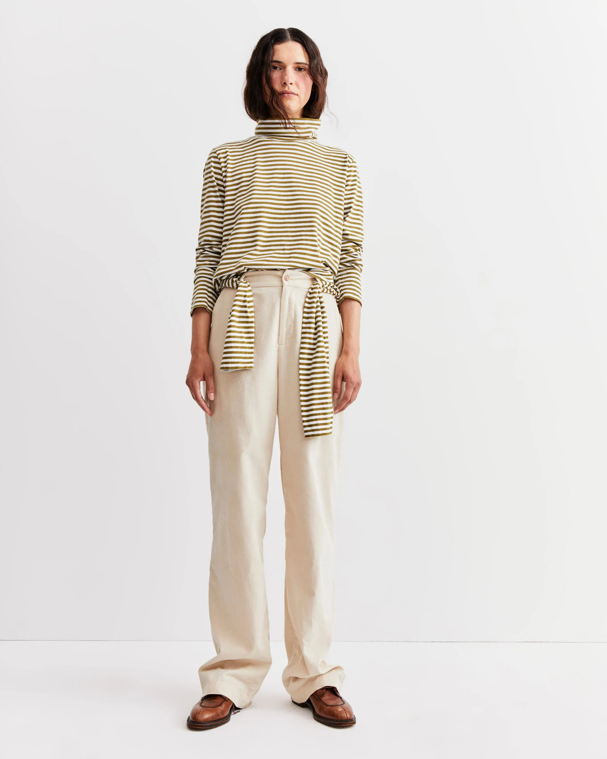 The Turtleneck - Olive/Cream Ministripe | KULE (US)