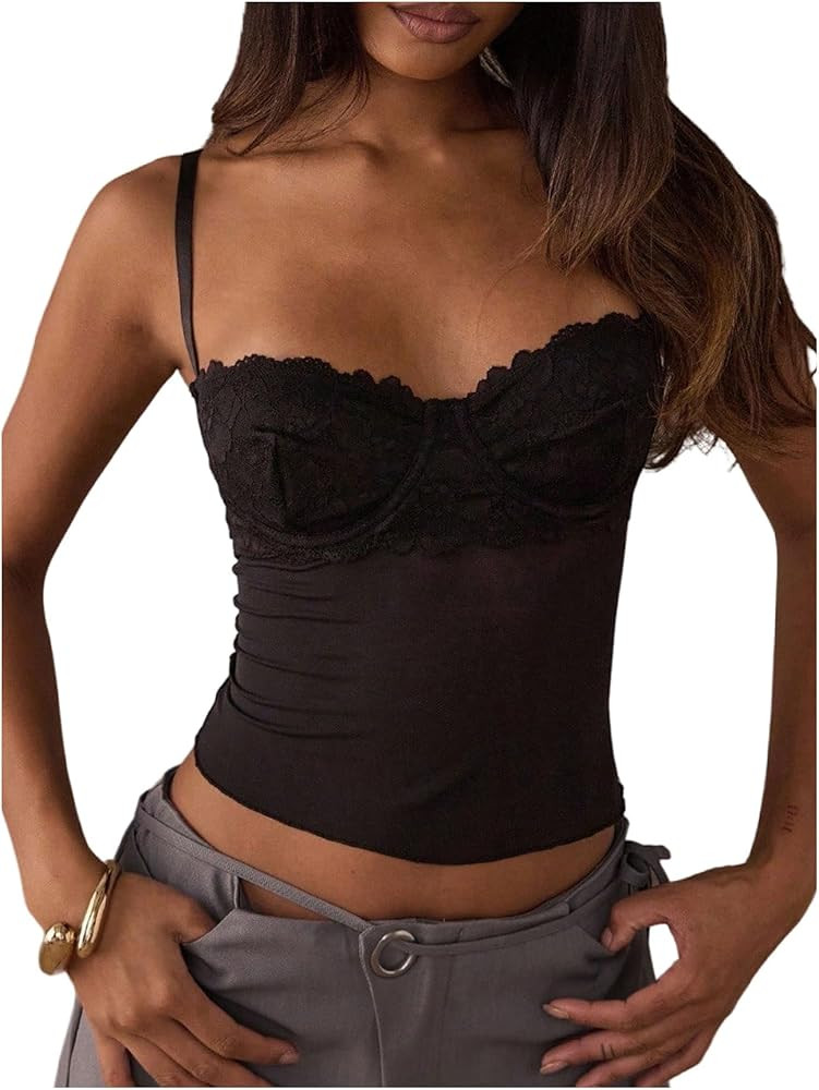 GORGLITTER Women's Leopard Camisole Tops Y2K Lace Cut Out Going Out Top | Amazon (CA)