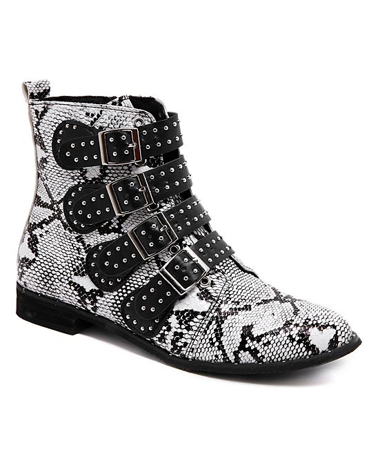 MUKACUN Women's Casual boots Snake - Black Snake Buckle-Strap Ankle Boot - Women | Zulily
