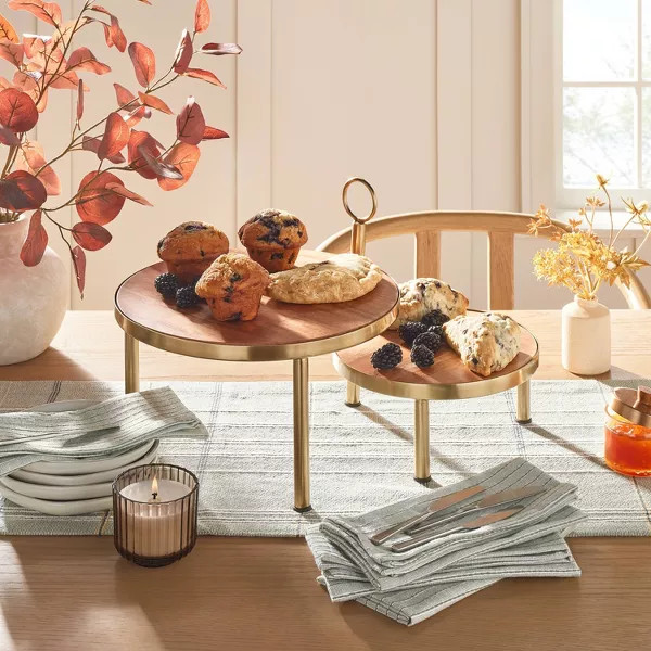 Tiered Wood & Metal Nested Round Serving Stand Brass/Brown - Hearth & Hand™ with Magnolia | Target