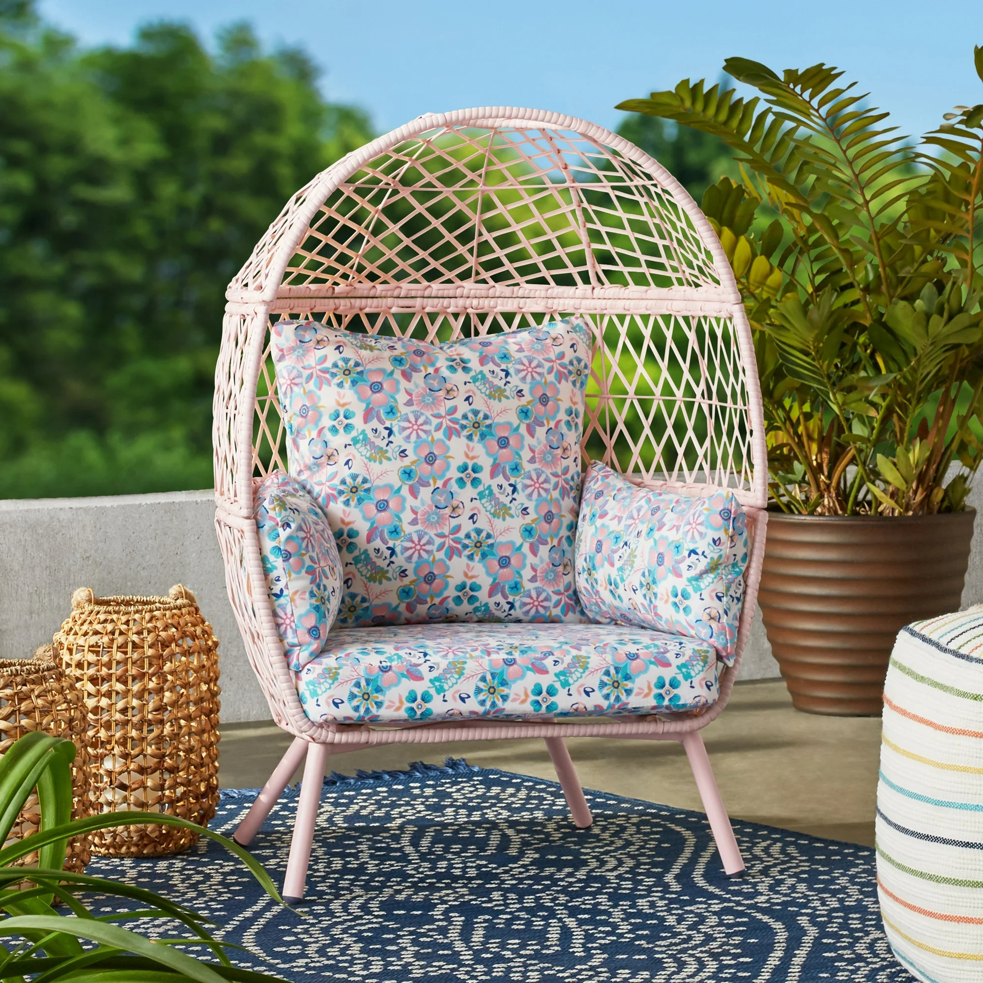 Better Homes & Gardens Kid's Ventura Outdoor Pink Wicker Stationary Egg Chair - Walmart.com | Walmart (US)