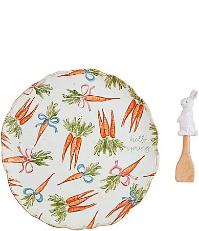 Mud Pie Carrot Round Platter with Wood Spoon - Orange | Dillard's