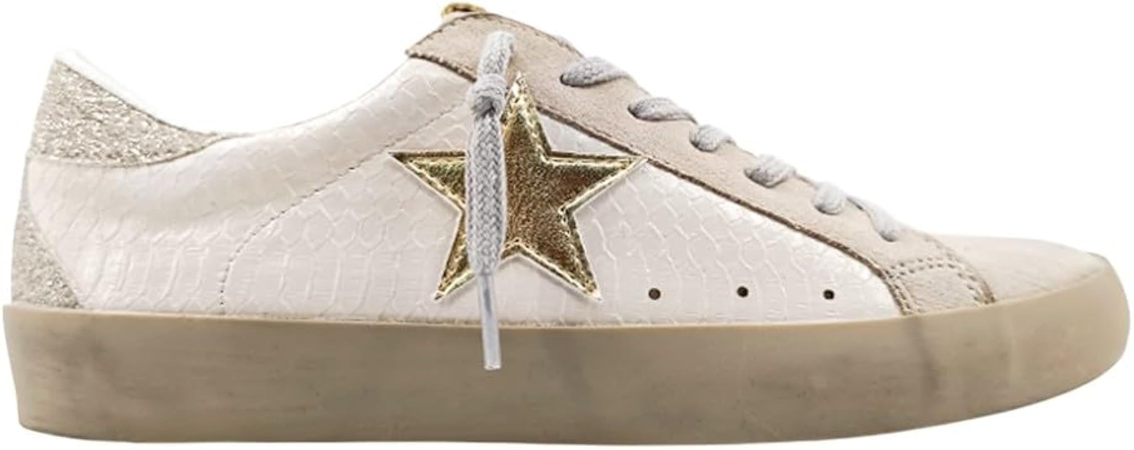 SHUSHOP Womens Paula Print Lace Up Sneakers Shoes Casual - Off White | Amazon (US)