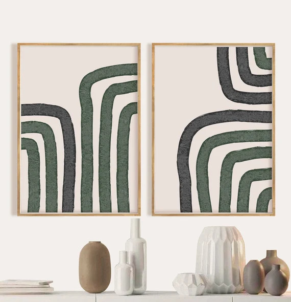 Neutral Geometric Wall Art Print, Mid Century Modern Art, Abstract Green Beige Minimal Art, Abstr... | Etsy (US)