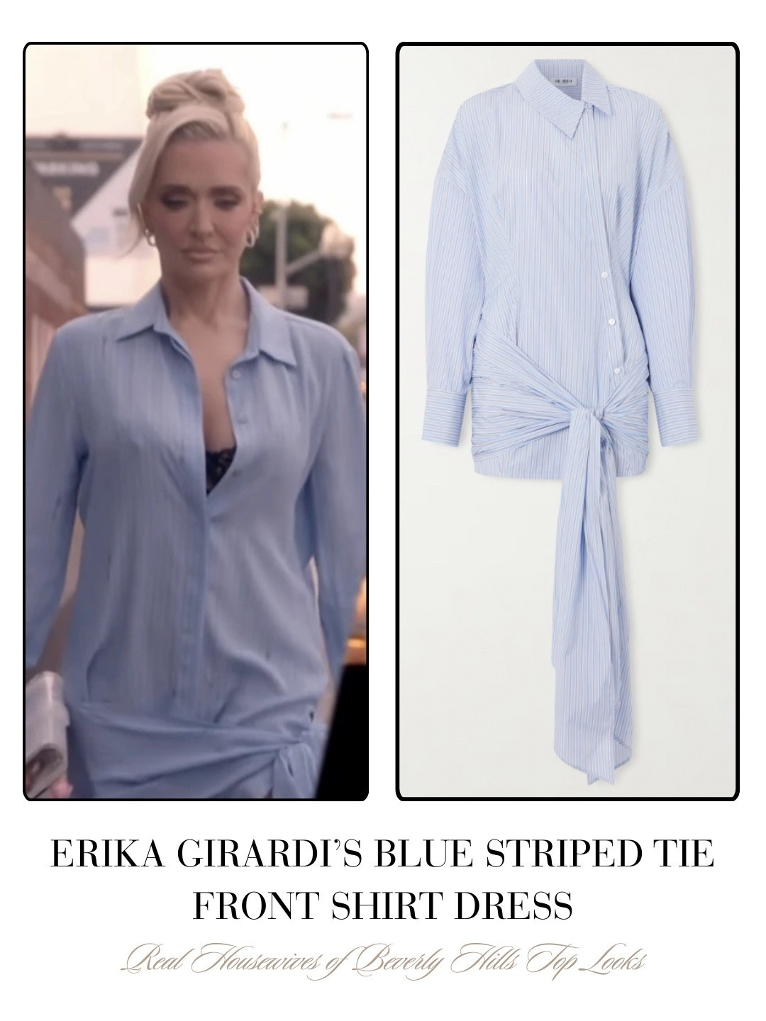 Erika Girardi’s Blue Striped Tie Front Shirt Dress 