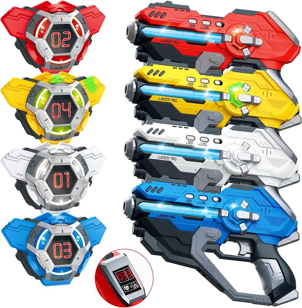Laser Tag Guns Set of 4 & Vests, 4 Player Digital LED Display, Infrared Multi-Function Toy Gun, A... | Amazon (US)