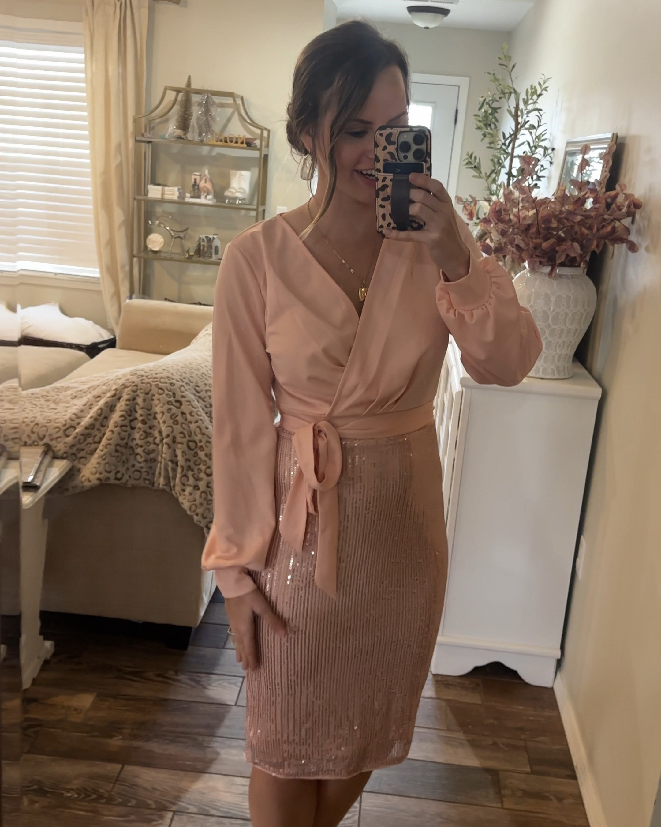 This wrap style sequin skirt dress is so pretty and classy. Found it for under $50 on amazon! Would be a great work party outfit, Christmas party dress, new years outfit, nutcracker ballet outfit, a gala, special event, or a wedding guest dress.  I’m wearing size m. 

#LTKHoliday #LTKWatchNow #LTKWedding