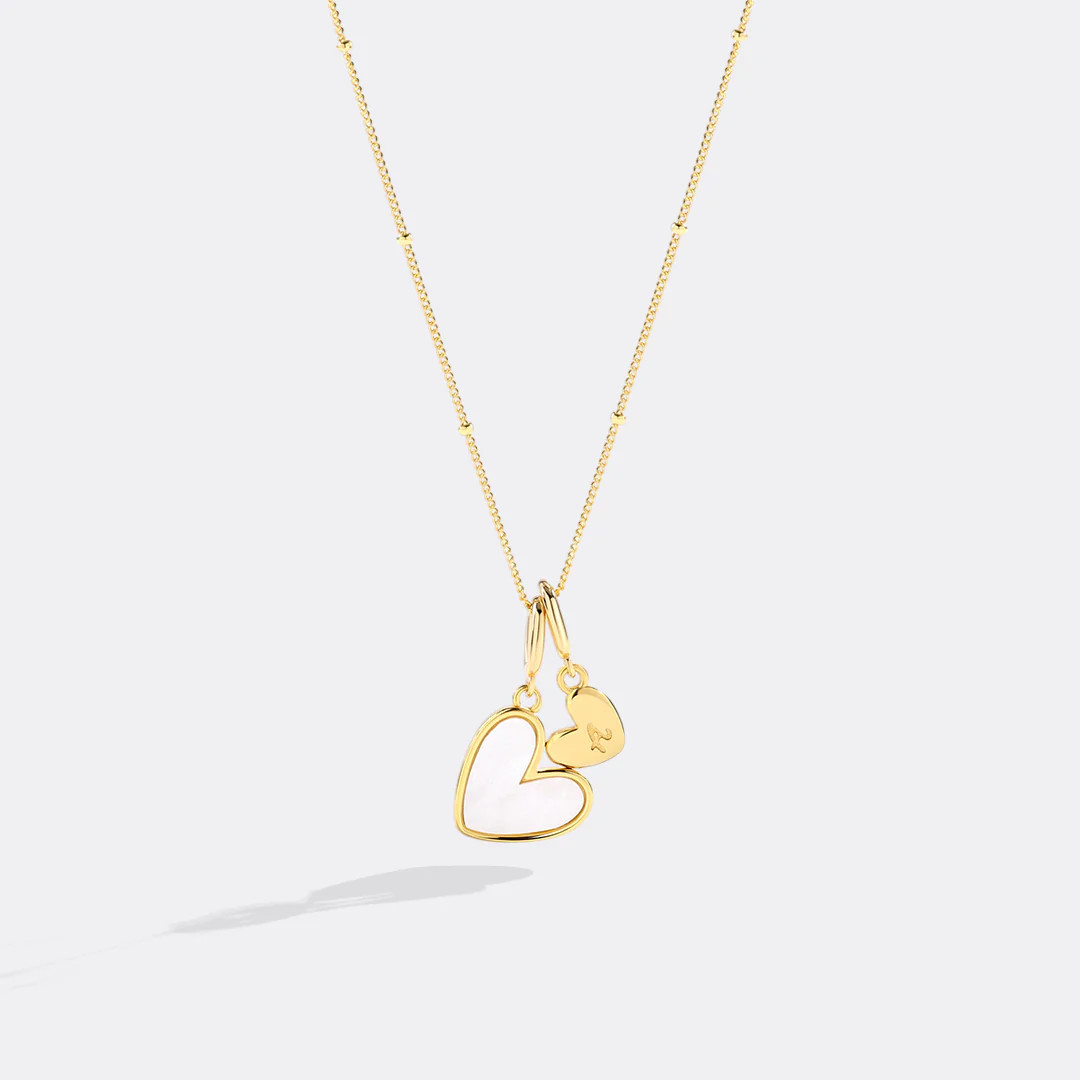 Mother Of Pearl Heart Initial Necklace | Mint & Lily