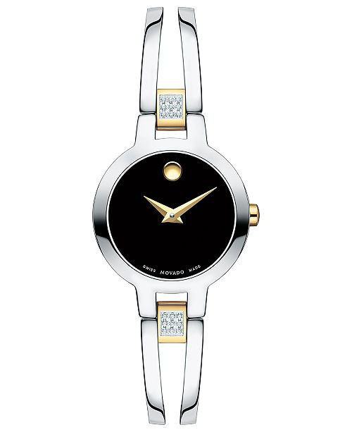 Movado Women's Swiss Amorosa Diamond-Accent Two-Tone PVD Stainless Steel Bangle Bracelet Watch 24... | Macys (US)