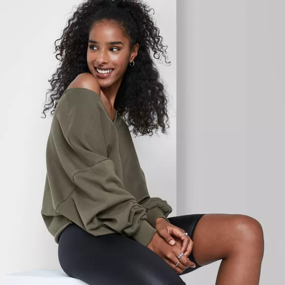 Women's V-Neck Pullover Cropped Sweatshirt - Wild Fable™ (Regular & Plus) | Target