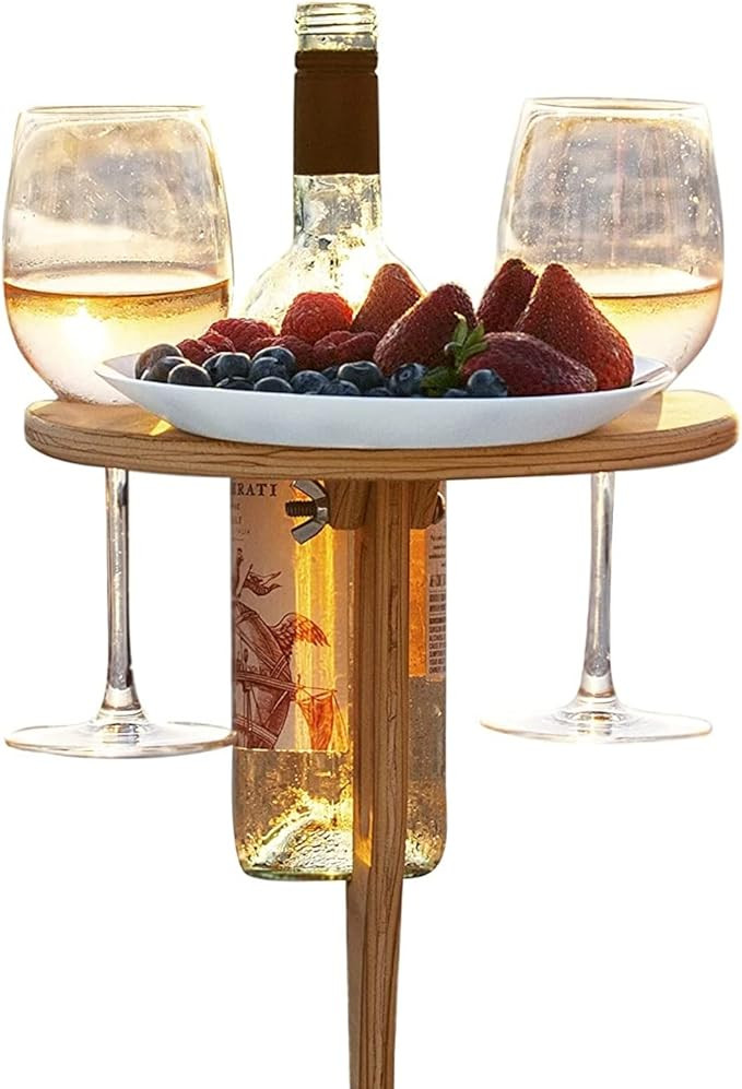 Wine Picnic Table Wooden Outdoor Folding Rustic Portable Round Beach Tray for Use in Sand or Gras... | Amazon (US)