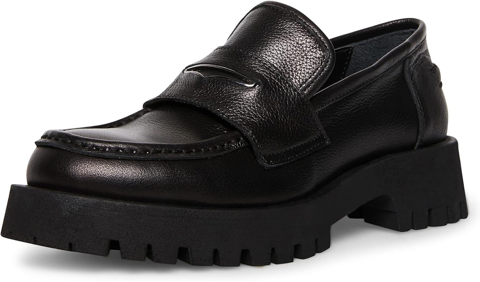 Steve Madden Lawrence Round Toe Slip On Leather Loafers Black Leather | Amazon (US)