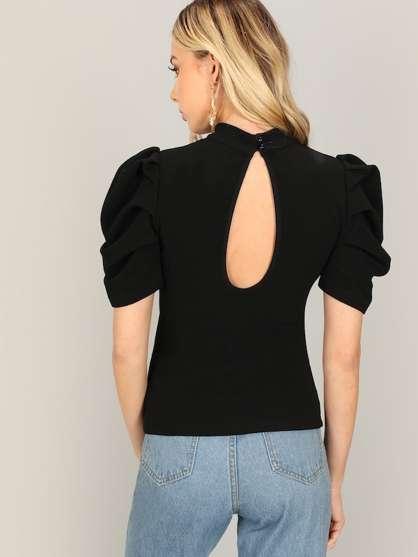 Puff Sleeve Cutout Back Top | SHEIN