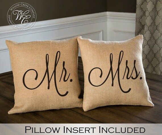 Mr & Mrs Pillow Set, Wedding Gift, Mr. and Mrs. Burlap Pillow Set, His and Hers Pillows, Hubey an... | Etsy (US)